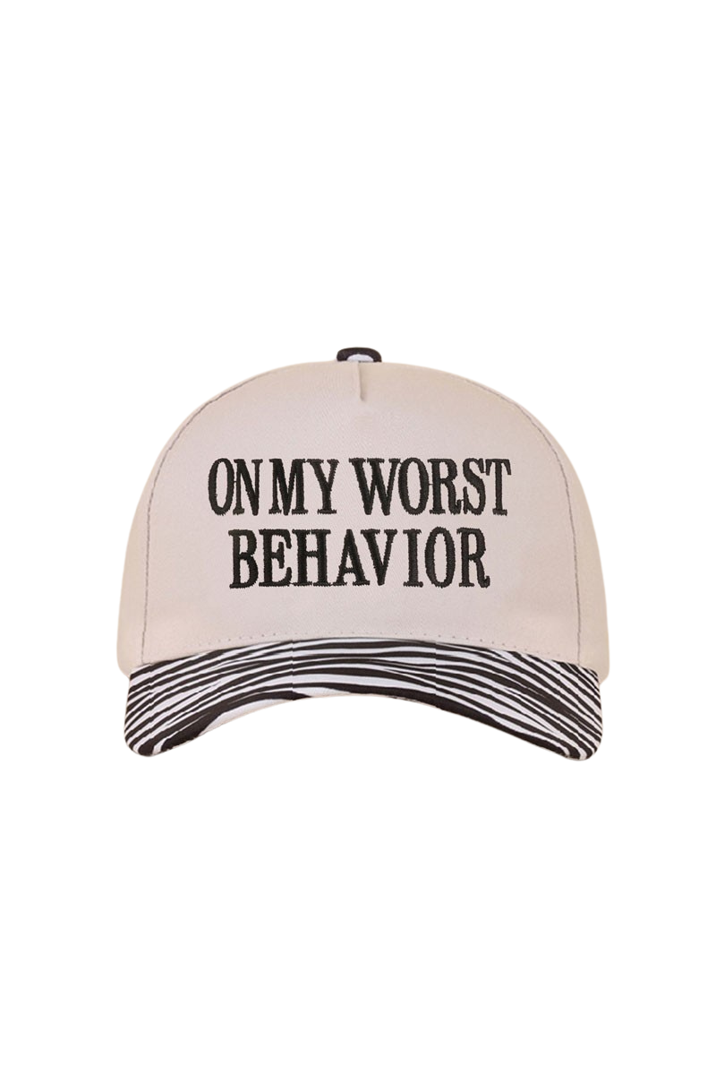 "On my worst behavior" Cap-Zebra-Cute-Trendy-Shop-Womens-Boutique-Clothing-Store