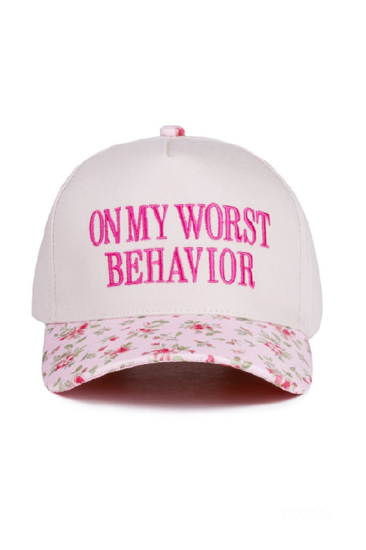 "On my worst behavior" Cap-Floral-Cute-Trendy-Shop-Womens-Boutique-Clothing-Store