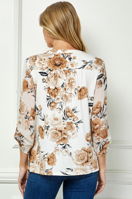 Florals of Spring Ivory Pleate Blouse-Cute-Trendy-Shop-Womens-Boutique-Clothing-Store