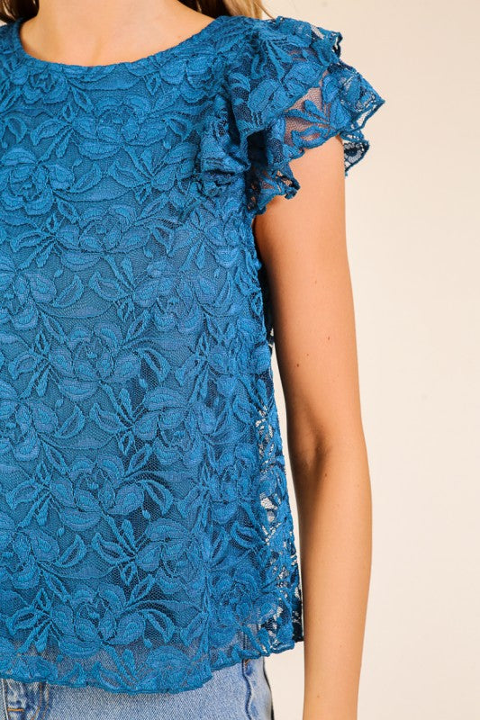 Sweet Romance Floral Lace Flutter Sleeve Top-Cute-Trendy-Shop-Womens-Boutique-Clothing-Store
