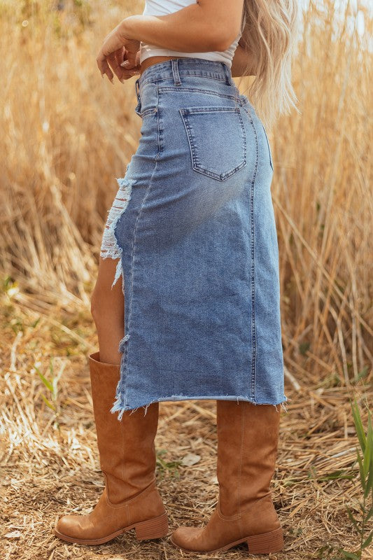 Barn Dance Ready Distressed Denim Skirt-[option4]-[option5]-Cute-Trendy-Shop-Womens-Boutique-Clothing-Store