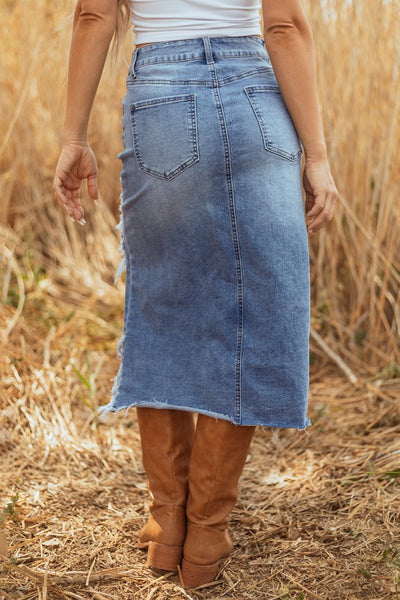 Barn Dance Ready Distressed Denim Skirt-[option4]-[option5]-Cute-Trendy-Shop-Womens-Boutique-Clothing-Store