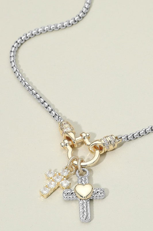 Hope Abounds Two Tone Cross Necklace