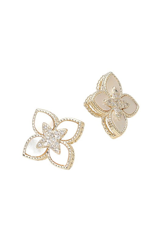 Petal & Pearl Pavé Clover Stud Earrings