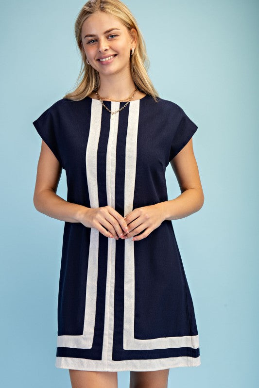 Effortless Elegance Navy Linen Dress-Cute-Trendy-Shop-Womens-Boutique-Clothing-Store