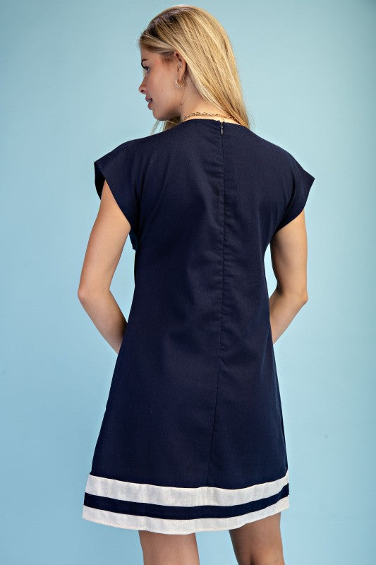 Effortless Elegance Navy Linen Dress-Cute-Trendy-Shop-Womens-Boutique-Clothing-Store
