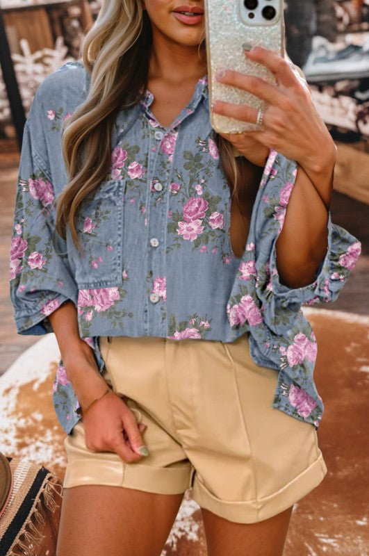 Step Into My World Denim Rose Blouse-[option4]-[option5]-Cute-Trendy-Shop-Womens-Boutique-Clothing-Store