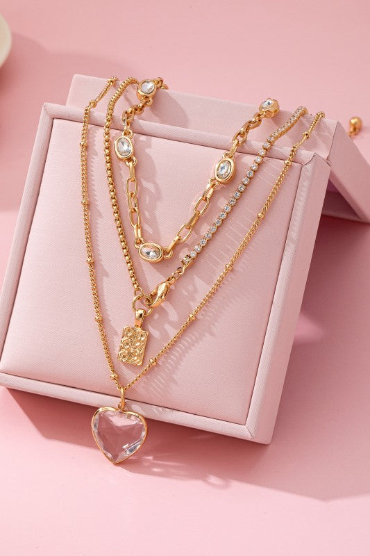 Sweethearts Rhinestone Heart Necklace-Cute-Trendy-Shop-Womens-Boutique-Clothing-Store
