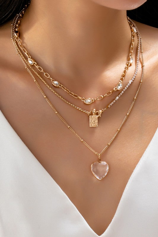 Sweethearts Rhinestone Heart Necklace-Cute-Trendy-Shop-Womens-Boutique-Clothing-Store