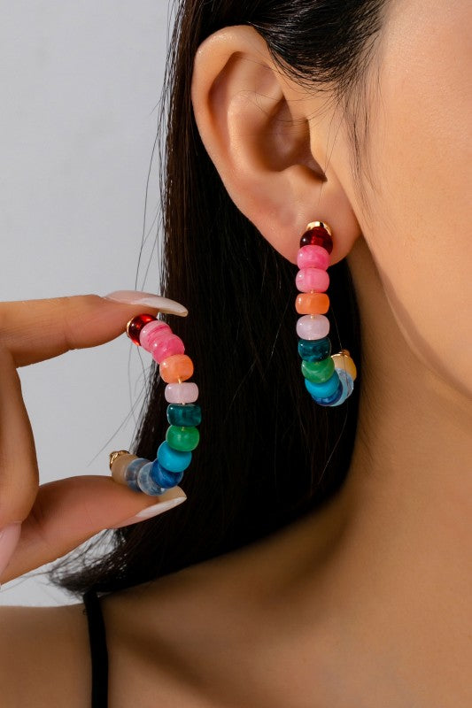 Candy Spectrum Beaded Hoop Earrings-Cute-Trendy-Shop-Womens-Boutique-Clothing-Store