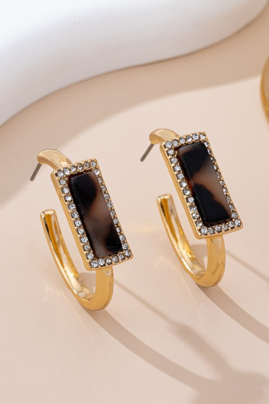 Chic Tortoise Pave Hoop Earrings