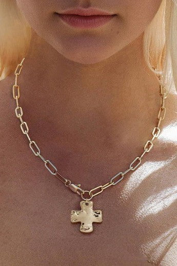Keep It Personal Small Hammered Cross Necklace-Gold-[option4]-[option5]-Cute-Trendy-Shop-Womens-Boutique-Clothing-Store
