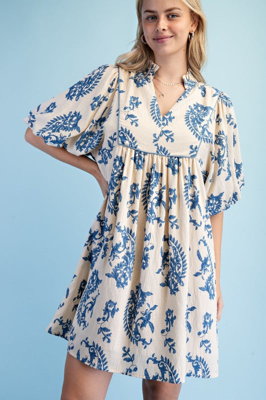 Vintage Charm Blue Babydoll Dress