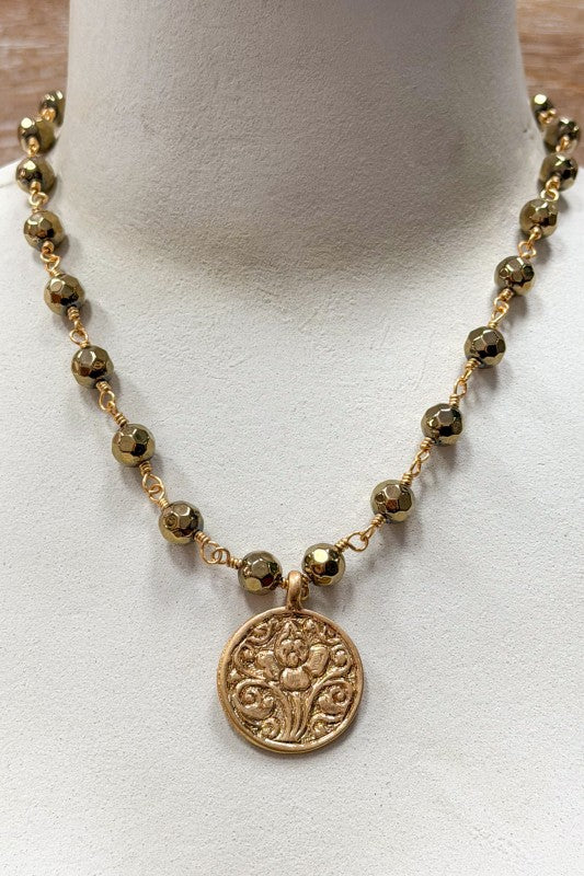 Gold Coin Beaded Necklace-Cute-Trendy-Shop-Womens-Boutique-Clothing-Store