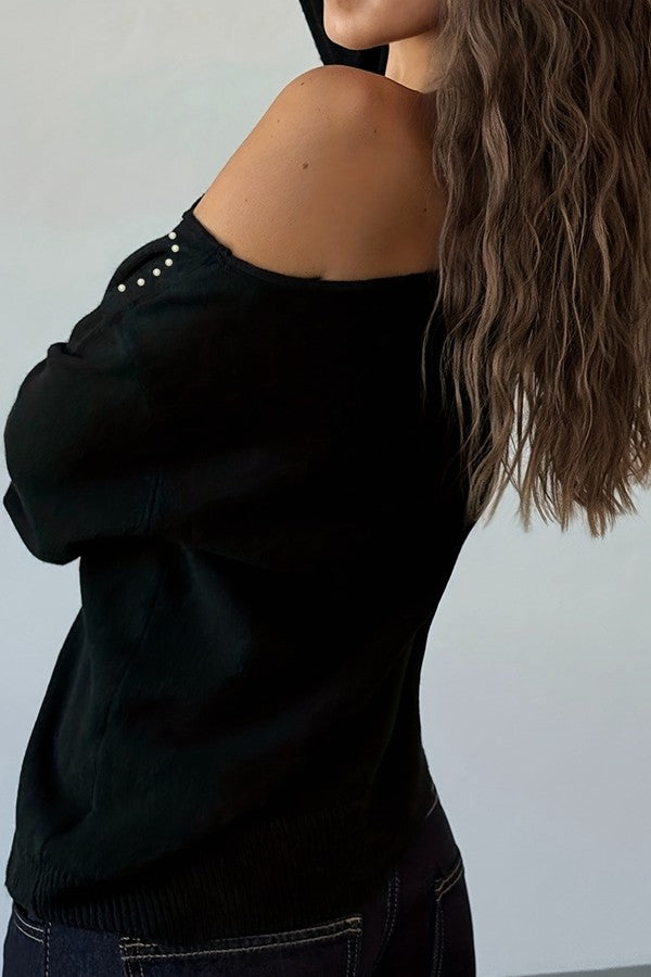 Show a little shoulder Black Top-[option4]-[option5]-Cute-Trendy-Shop-Womens-Boutique-Clothing-Store