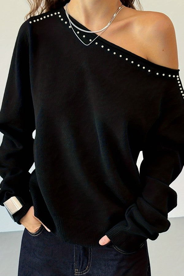 Show a little shoulder Black Top-[option4]-[option5]-Cute-Trendy-Shop-Womens-Boutique-Clothing-Store