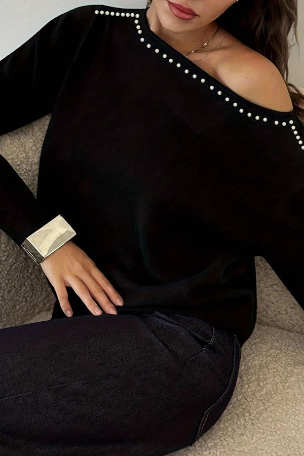 Show a little shoulder Black Top-[option4]-[option5]-Cute-Trendy-Shop-Womens-Boutique-Clothing-Store