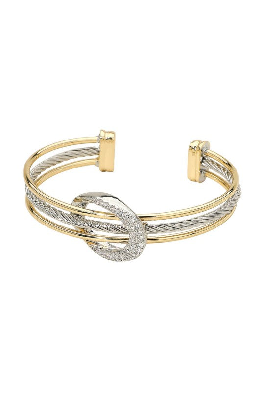 "Get It Twisted" Two-Tone CZ Paved Open Cuff Bracelet-Cute-Trendy-Shop-Womens-Boutique-Clothing-Store
