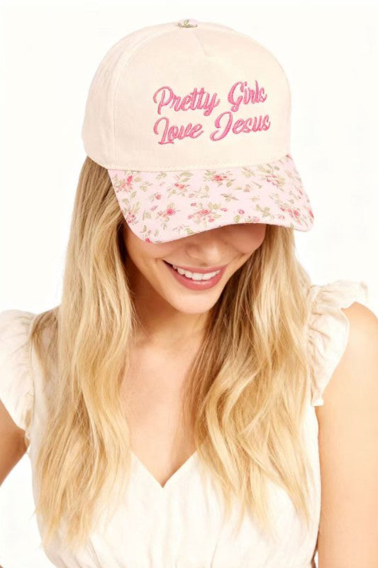 "Pretty Girls Love Jesus" Cap-Floral-Cute-Trendy-Shop-Womens-Boutique-Clothing-Store