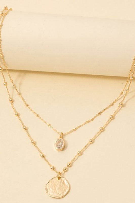 Layered Necklace with Circular and Oval CZ Charms