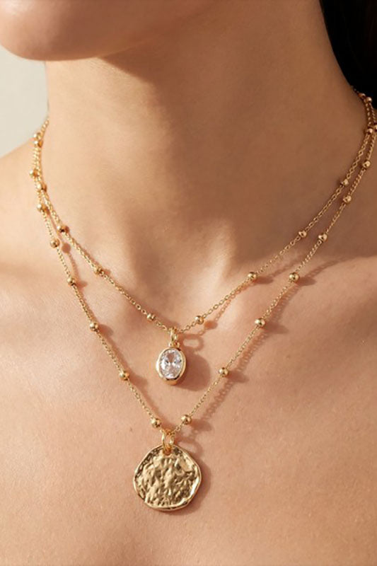 Layered Necklace with Circular and Oval CZ Charms-Cute-Trendy-Shop-Womens-Boutique-Clothing-Store
