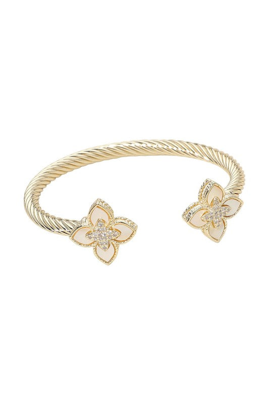 Mother of Pearl Clover Cable Bracelet-[option4]-[option5]-Cute-Trendy-Shop-Womens-Boutique-Clothing-Store