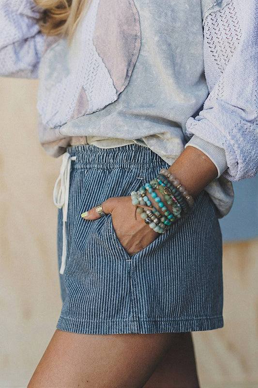 Daydreaming Denim Stripe Shorts-Dark Denim-SMALL-Cute-Trendy-Shop-Womens-Boutique-Clothing-Store
