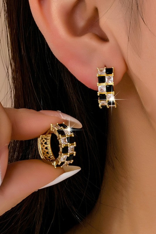 Checkmate Babe Huggie Earrings-Cute-Trendy-Shop-Womens-Boutique-Clothing-Store