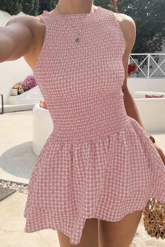 Game On Gingham Dress-Lt. Pink-SMALL-Cute-Trendy-Shop-Womens-Boutique-Clothing-Store