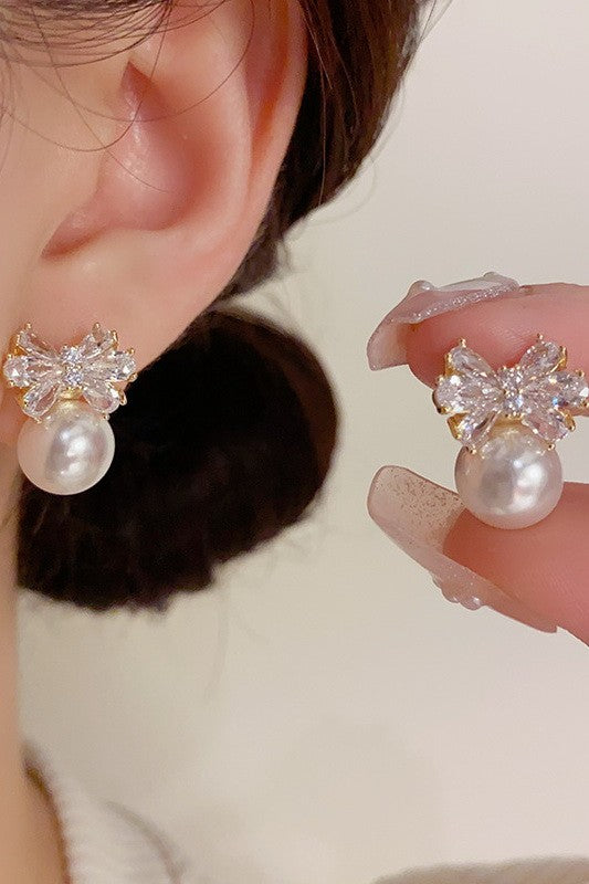 Special Occasion Pearl and Bow Earrings-Cute-Trendy-Shop-Womens-Boutique-Clothing-Store
