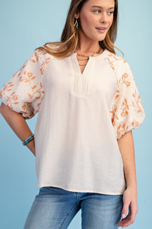 Casual Weekend Peach Embroidered Top-Cute-Trendy-Shop-Womens-Boutique-Clothing-Store