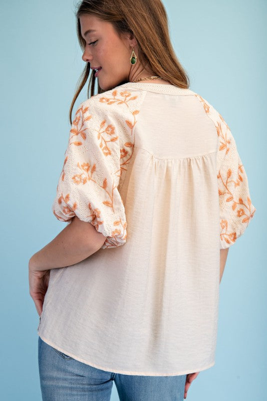 Casual Weekend Peach Embroidered Top-Cute-Trendy-Shop-Womens-Boutique-Clothing-Store