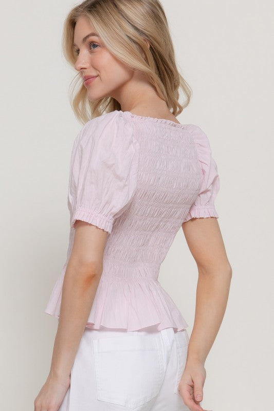 Feminine Style Puff Sleeve Smocked Top-[option4]-[option5]-Cute-Trendy-Shop-Womens-Boutique-Clothing-Store