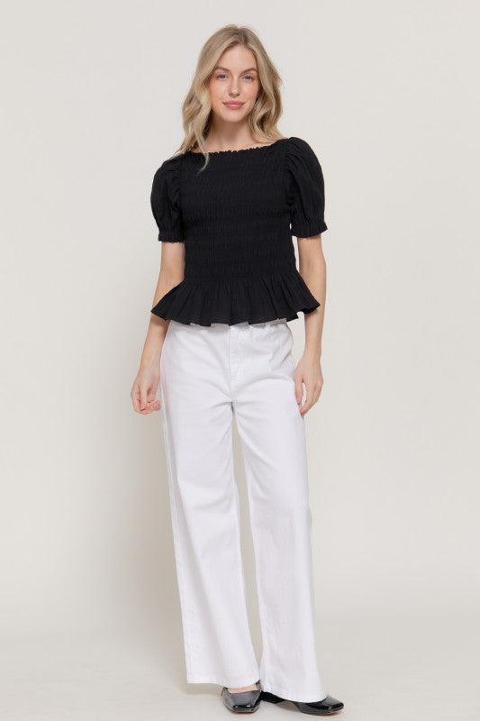 Feminine Style Puff Sleeve Smocked Top-[option4]-[option5]-Cute-Trendy-Shop-Womens-Boutique-Clothing-Store