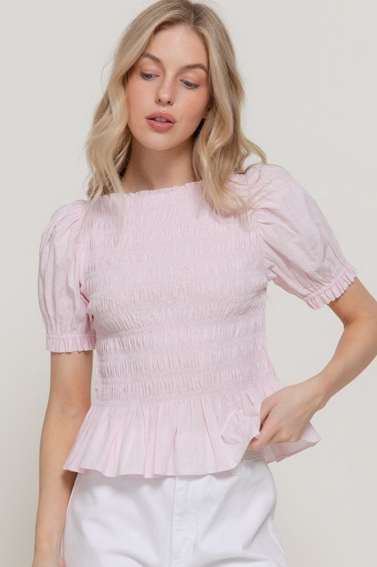 Feminine Style Puff Sleeve Smocked Top-Pink-SMALL-[option4]-[option5]-Cute-Trendy-Shop-Womens-Boutique-Clothing-Store
