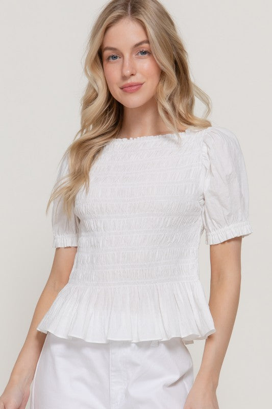 Feminine Style Puff Sleeve Smocked Top-Off White-SMALL-[option4]-[option5]-Cute-Trendy-Shop-Womens-Boutique-Clothing-Store