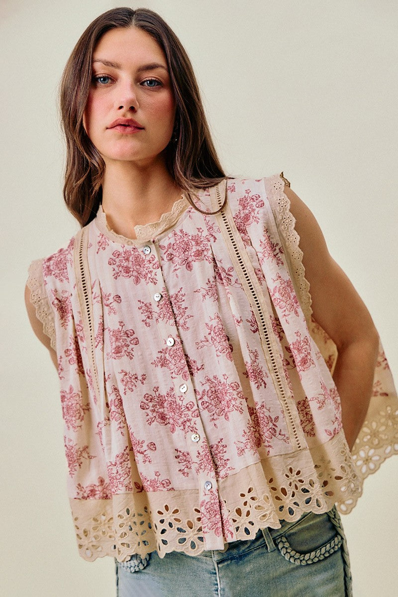 Perfect Pairing Floral Button Top-Red-SMALL-Cute-Trendy-Shop-Womens-Boutique-Clothing-Store