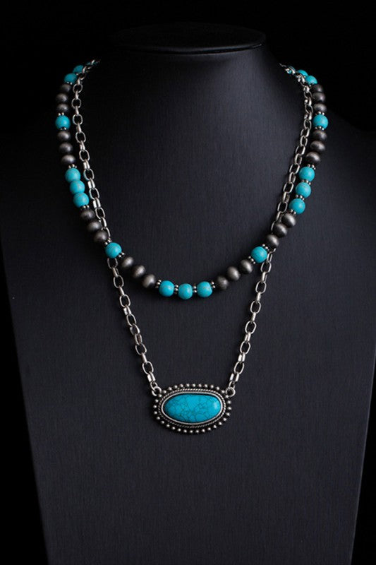 Saddle Up Layered Chain Western Bead Necklace-1-Cute-Trendy-Shop-Womens-Boutique-Clothing-Store