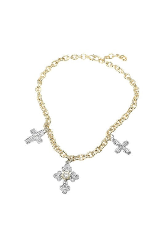 Sweetest Story Ever Triple Cross Necklace-Cute-Trendy-Shop-Womens-Boutique-Clothing-Store