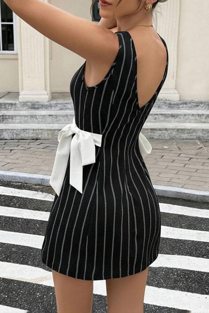Shine With Confidence Stripe Dress with Bows-Black-SMALL-[option4]-[option5]-Cute-Trendy-Shop-Womens-Boutique-Clothing-Store