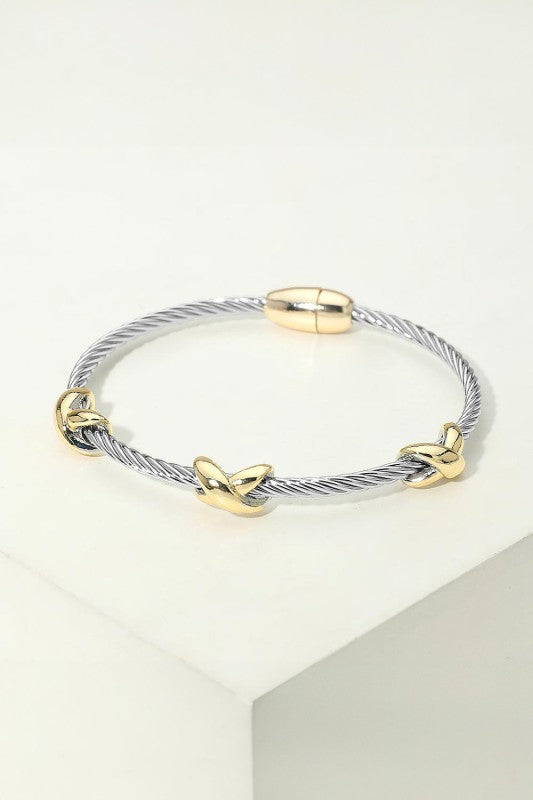 Double Take Two-Tone Crisscross Twisted Cable Bracelet-Cute-Trendy-Shop-Womens-Boutique-Clothing-Store