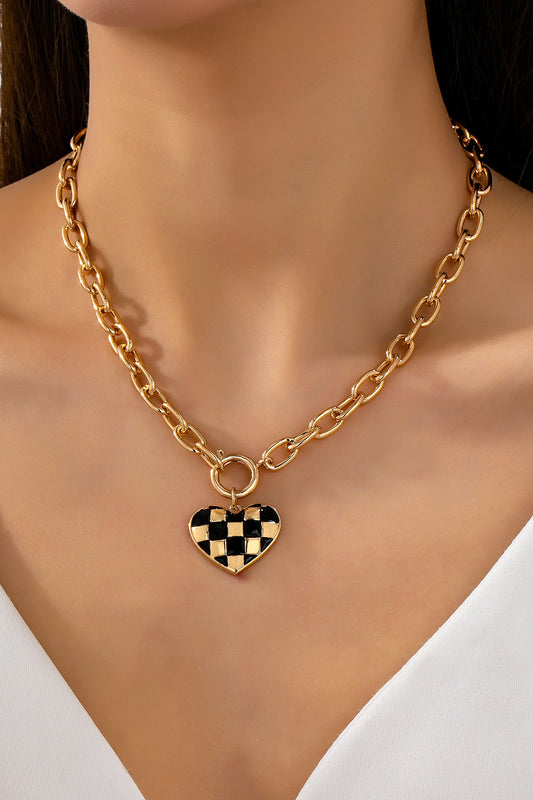 Checked Heart Necklace-Cute-Trendy-Shop-Womens-Boutique-Clothing-Store