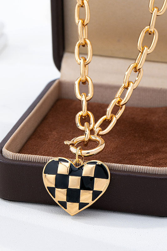 Checked Heart Necklace-Cute-Trendy-Shop-Womens-Boutique-Clothing-Store