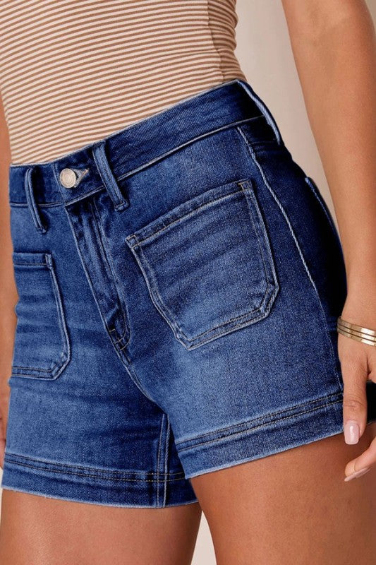 Ready For The Day Stretch Shorts-Dk. Blue Denim-SMALL-[option4]-[option5]-Cute-Trendy-Shop-Womens-Boutique-Clothing-Store