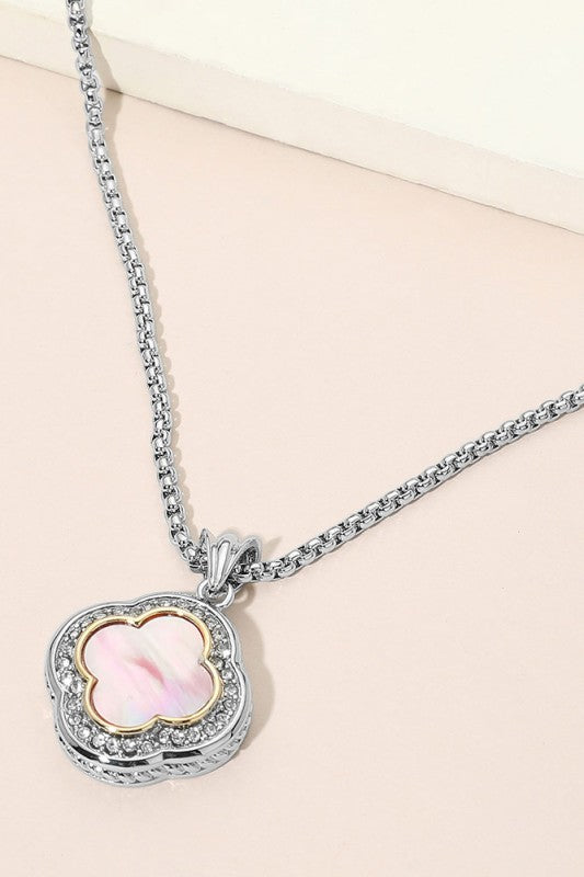Quatrefoil Pave-Rim Pendant Necklace-Pink-Cute-Trendy-Shop-Womens-Boutique-Clothing-Store