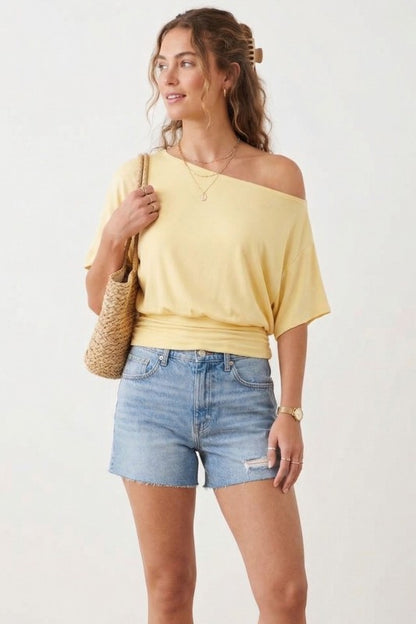 Coastal Casual Off Shoulder Top-Yellow-SMALL-Cute-Trendy-Shop-Womens-Boutique-Clothing-Store