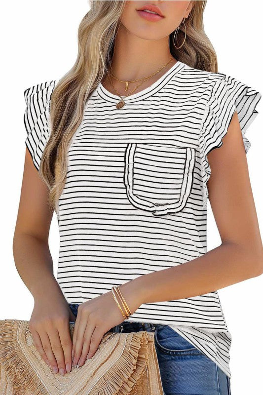 Just For You Stripe Ruffle Sleeve Top-[option4]-[option5]-Cute-Trendy-Shop-Womens-Boutique-Clothing-Store