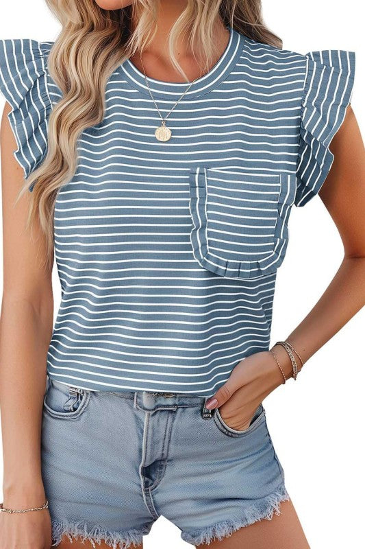 Just For You Stripe Ruffle Sleeve Top-[option4]-[option5]-Cute-Trendy-Shop-Womens-Boutique-Clothing-Store
