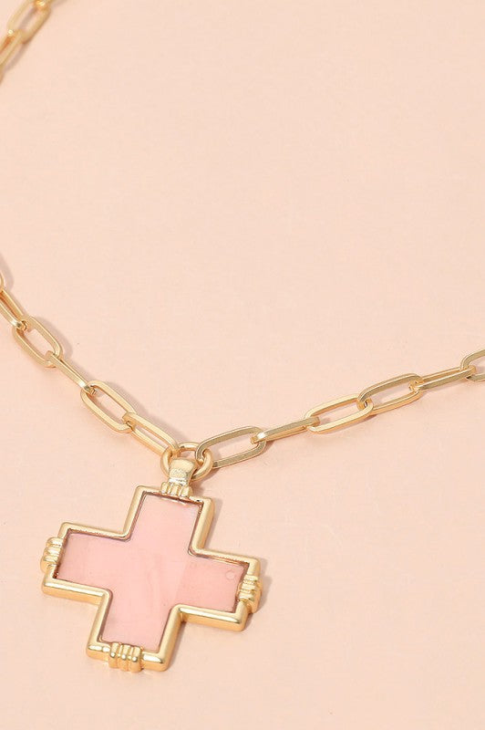 It's Your Decision Cross Necklace-Pink-Cute-Trendy-Shop-Womens-Boutique-Clothing-Store