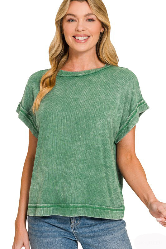 All The Reasons Ribbed T-Shirt-Green-SMALL-[option4]-[option5]-Cute-Trendy-Shop-Womens-Boutique-Clothing-Store